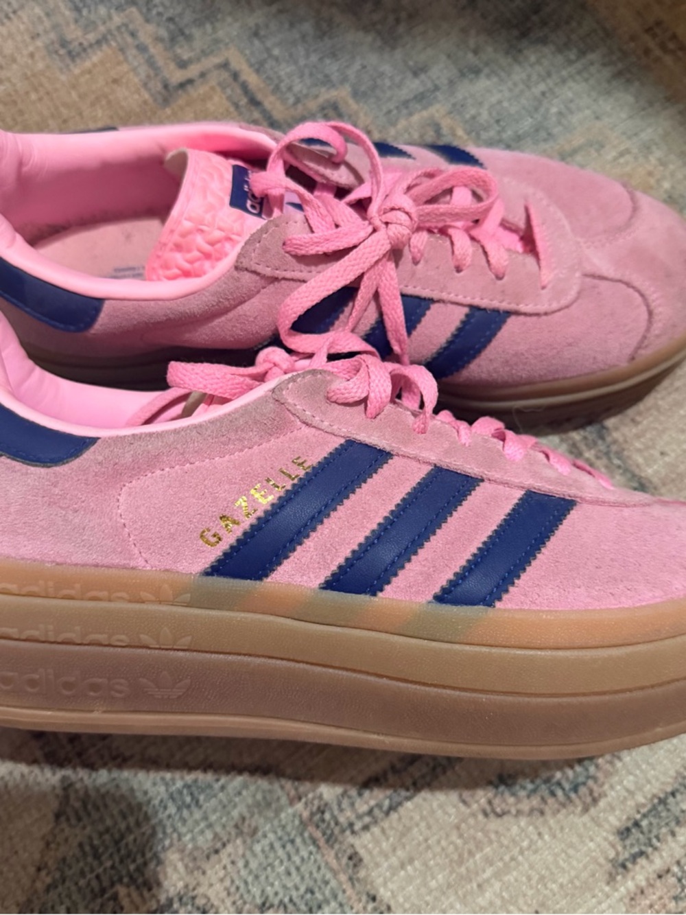 adidas Gazelle Platform Sneakers in Pink with Navy Stripes
